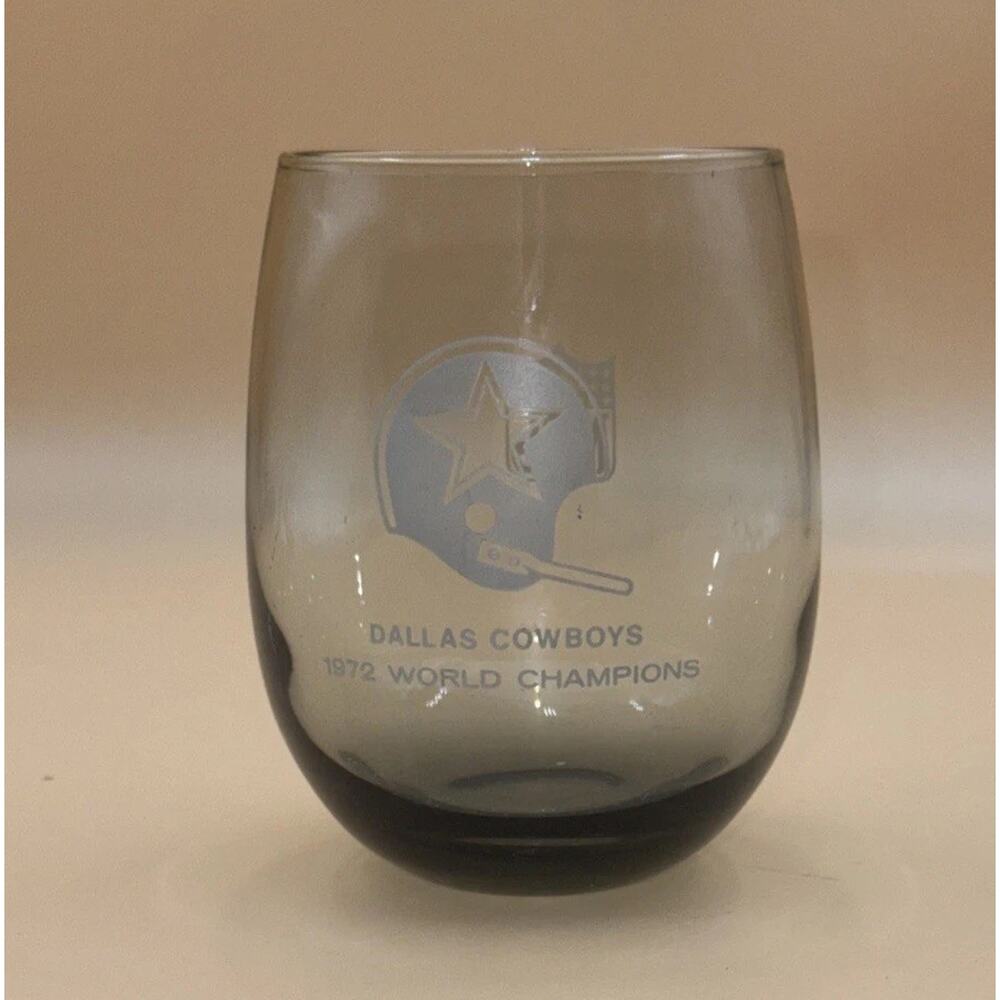 Vintage 1972 Dallas Cowboys World Champions NFL 4" Smoked Tumbler Whiskey Glass